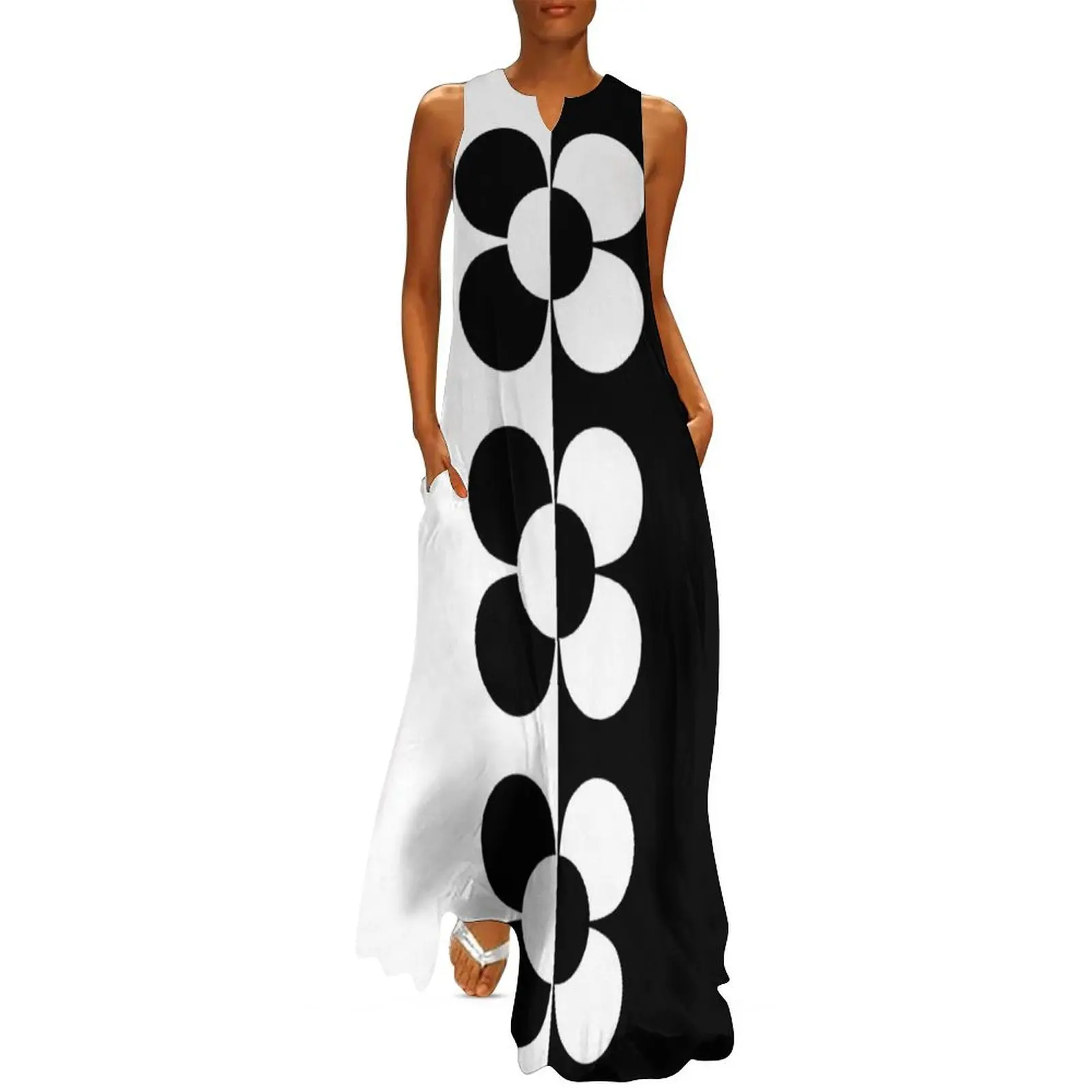 Black and White Retro 1960s Flowers Long Dress women's clothing summer 2025 novelties loose women's dress Women's skirt Dress