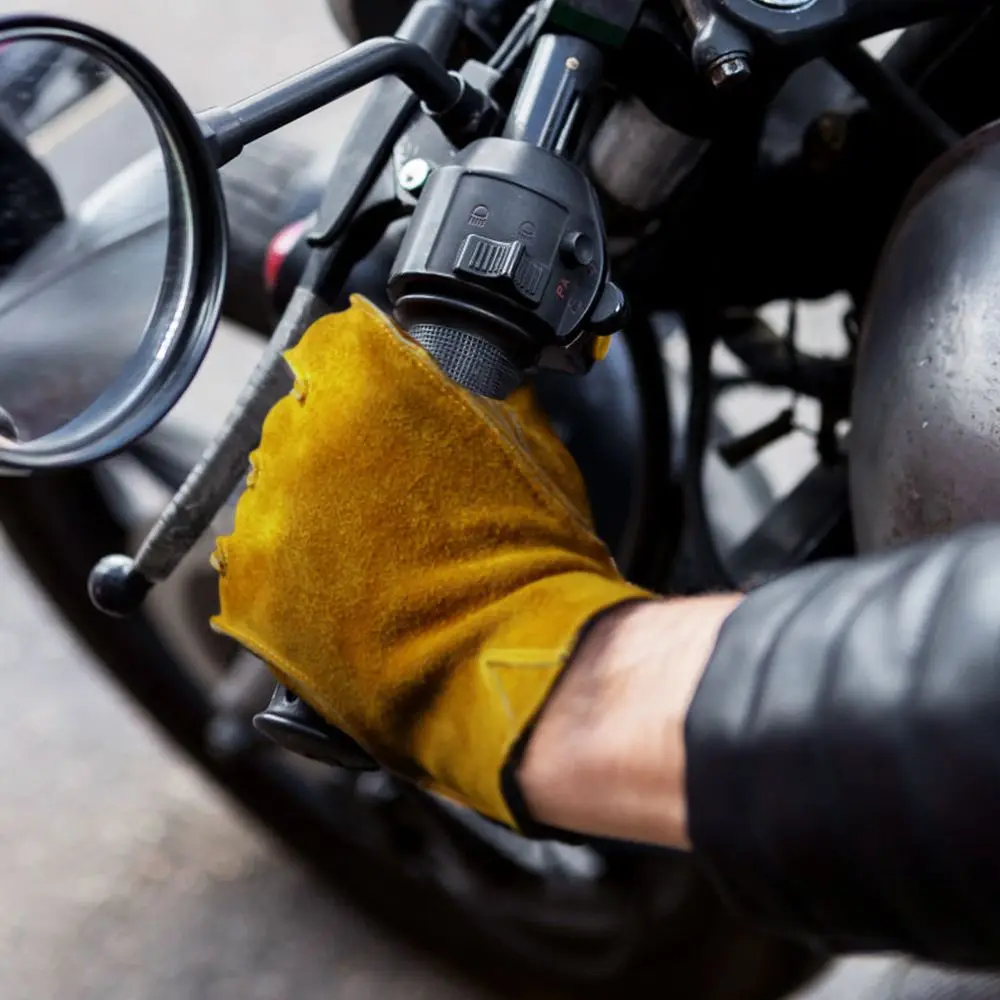 Motorrad Thermische Leder Anti-Slip Handschuhe Männer Leder Voll Finger Handschuhe Elastische Winter Warme Gartenarbeit Tragen-beständig Handschuhe