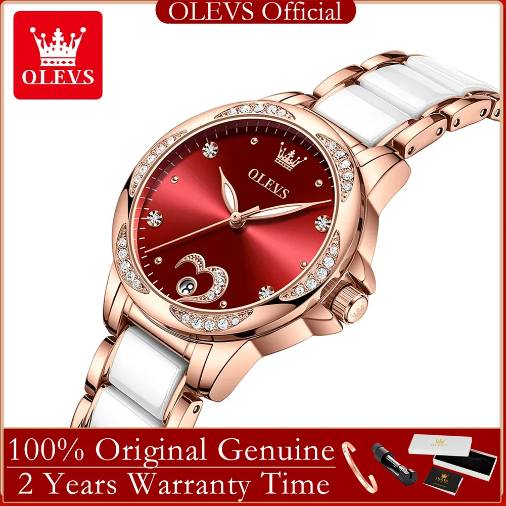 OLEVS 6631 Automatic Women's Watches Fashion Love Heart Design Elegant Rose Gold Ceramics Strap  Mechanical Wristwatch for Woman