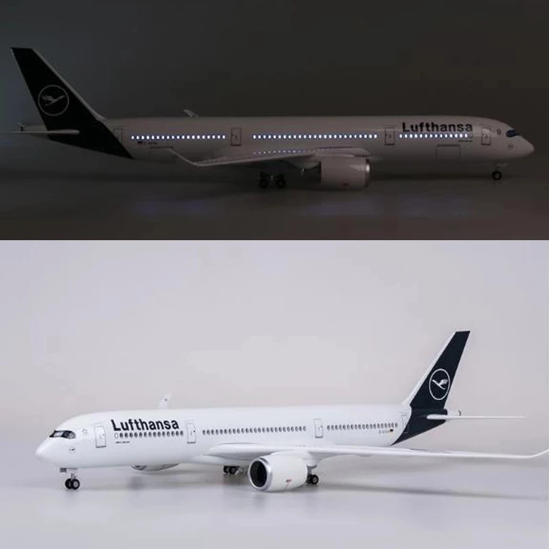 A350-900 Airplane Model A350 Lufthansa Airline W LED Light & Wheel Resin Collection Plane Jet Airplane Models