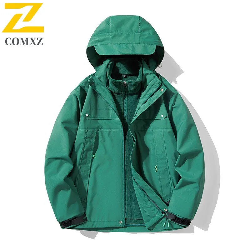 COMXZ 3 في 1 معطف سميك مقاوم للرياح مقاوم للماء المشي لمسافات طويلة في الهواء الطلق السفر سترة واقية سترة تسلق الدافئة تنفس الرجال ملابس خارجية
