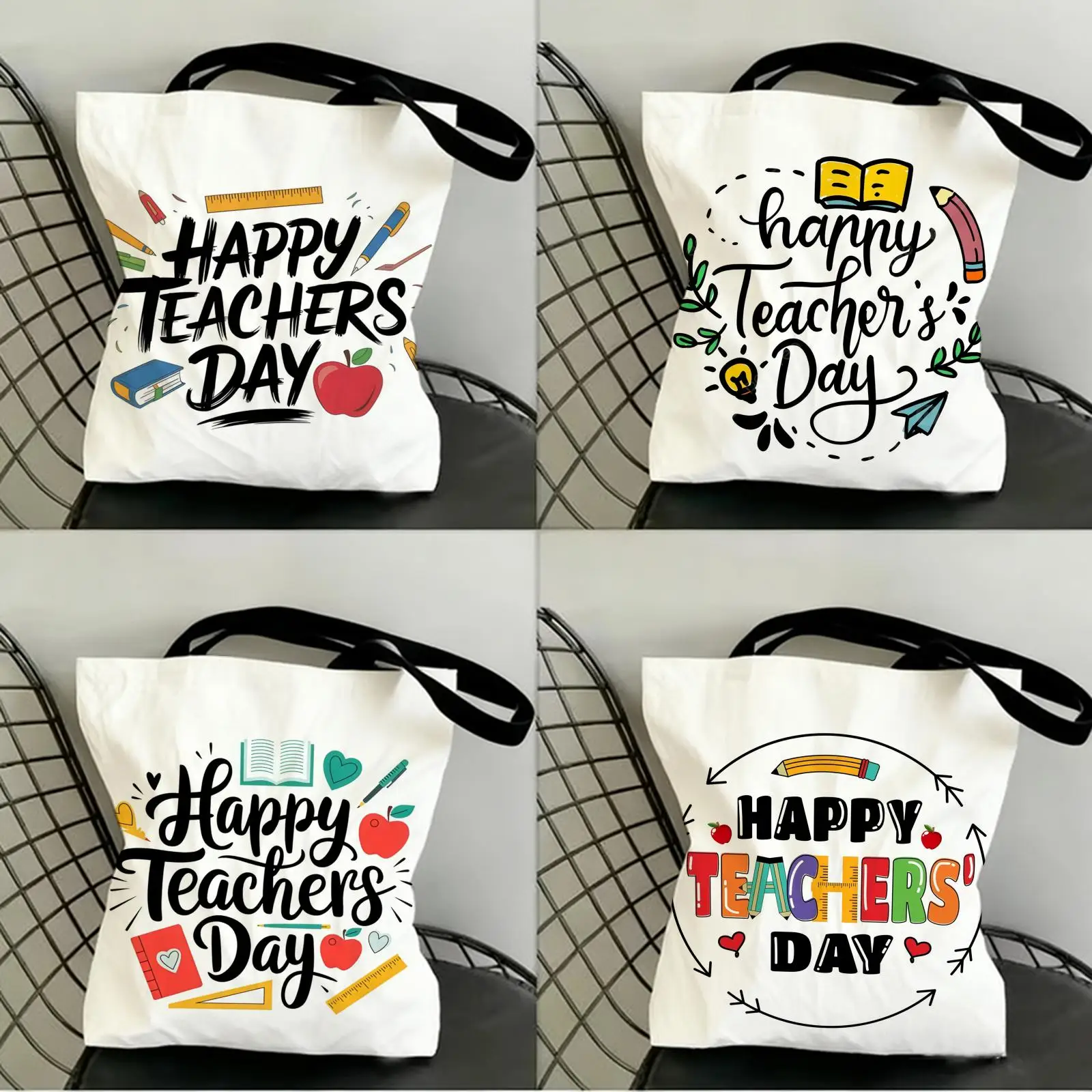 

Teachers' Day Storage Bags Canvas Double-Sided Print Shopping Bag Large Capacity Aesthetic Reusable Tote Bag