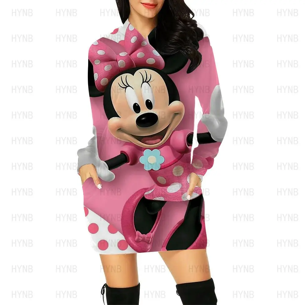 Prom Dresses Hoodie Korean Fashion Long Sleeves Sweater Dress Elegant Women\'s Party 2022 Minnie Mouse Kawaii Disney Sexy Mickey