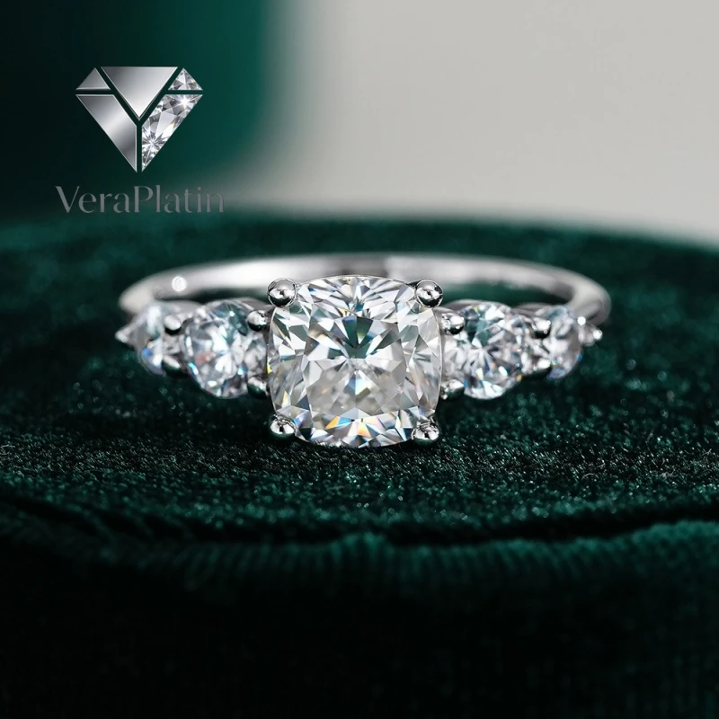 

VeraPlatin Wife Valentine's Day 18K White Gold Women Birthday Rings 2CT Moissanite Diamond Girl Friend Christmas Gift PT950 Wedd