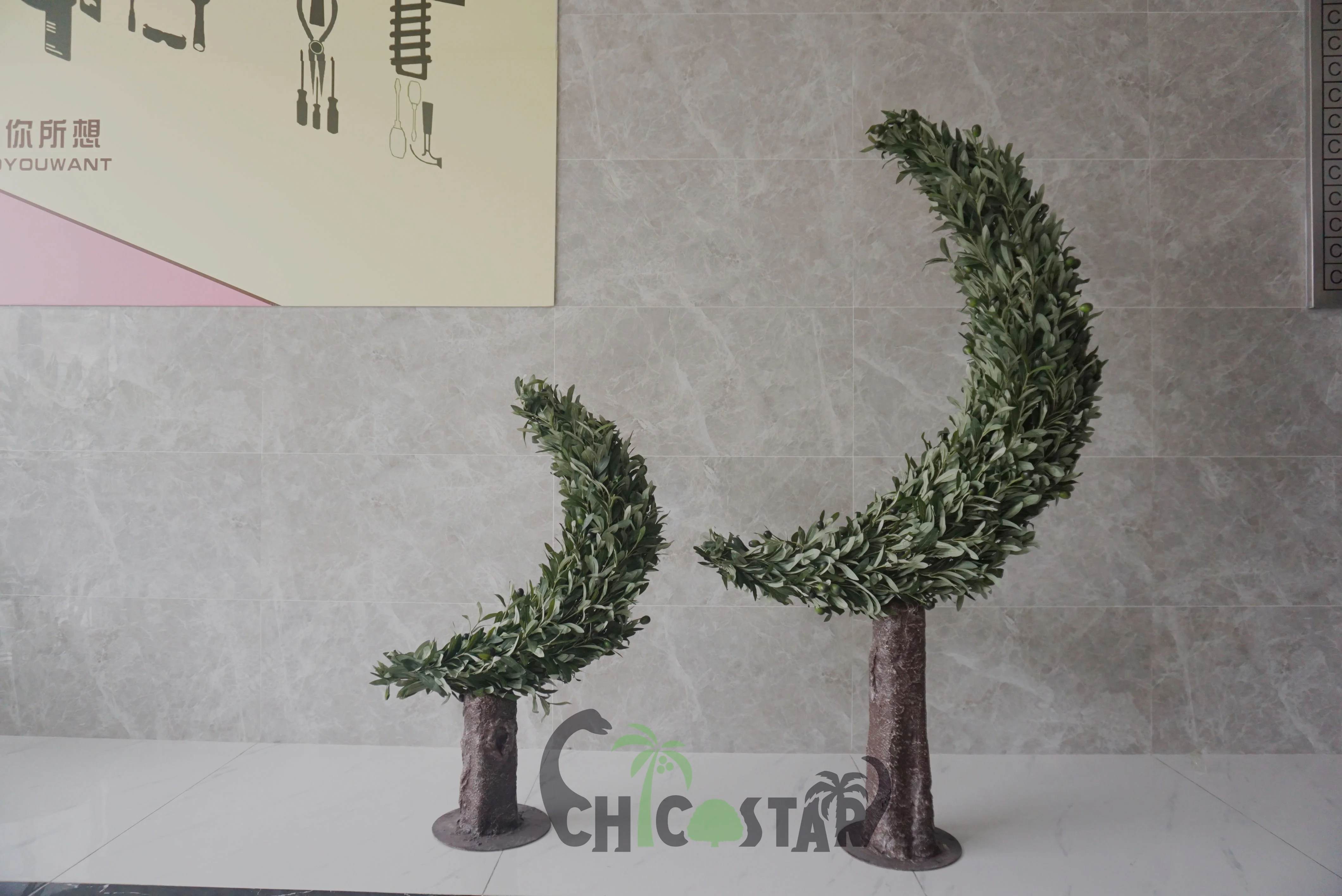 Factory price customize artificial natural art painting Blessed olive Crescent moon shape trees with fruit