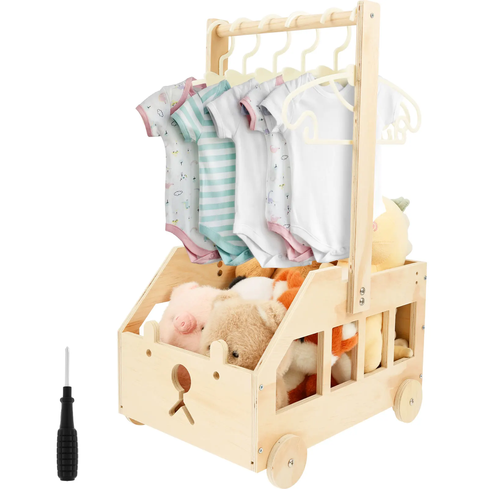 

Wood Storage Crate with Wheels Baby Shower Clothing Basket Toys Organizer Box Children Long Handle Boys Girls Gift Basket