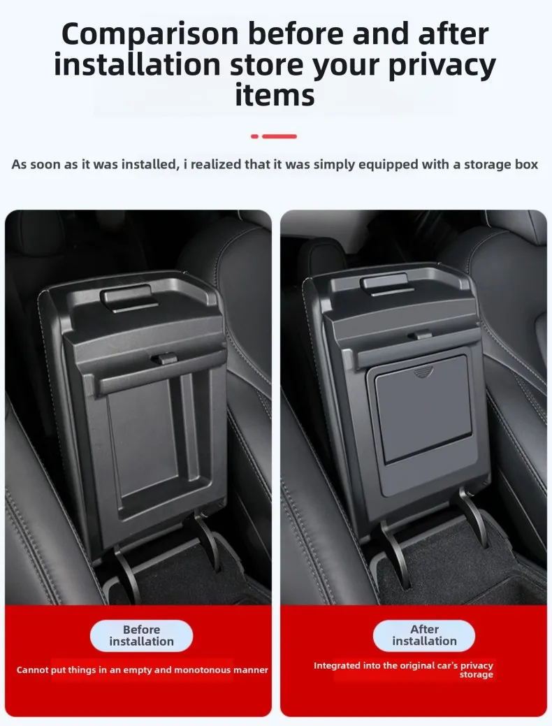 Für Tesla Modell 3 2017 2018 2019 2020 2021 2022 2023 Auto Center Konsole Aufräumen Tablett Armlehne Fall Versteckte Lagerung box Zubehör – Detail 4