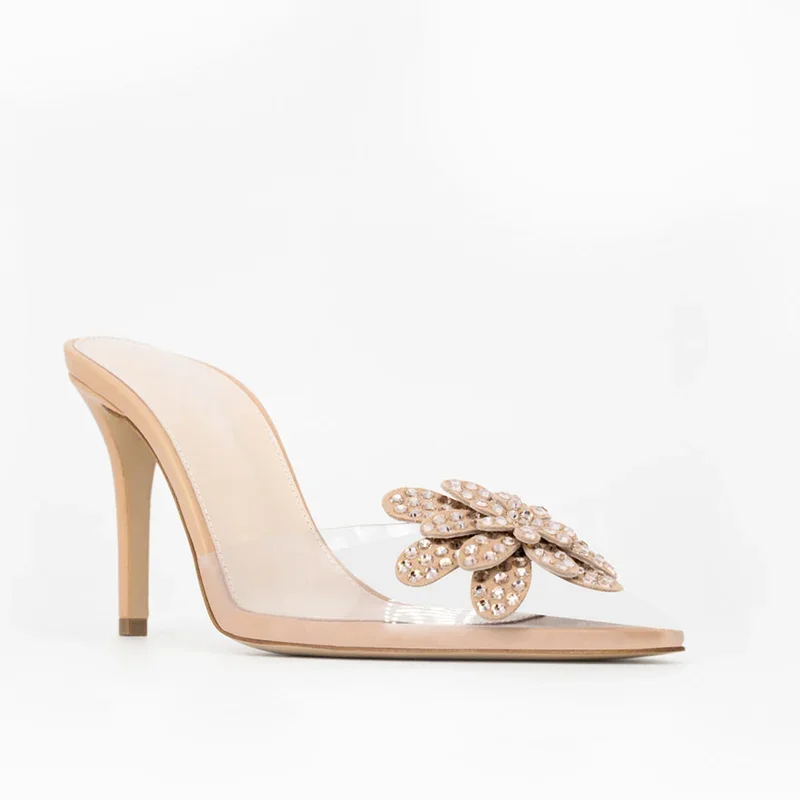 شباشب متقابكة على شكل زهرة كريستال مثيرة بمقدمة مدببة وألوان مختلطة سهلة الارتداء أحذية نسائية عصرية على الموضة