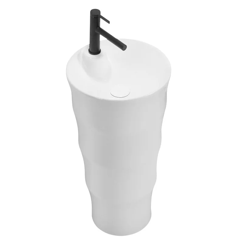 

Ceramic balcony column washbasin Household floor-standing integrated washbasin