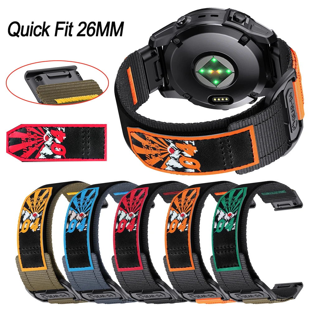 

Тканый нейлоновый ремешок 26 мм для Garmin Fenix 8 E 7X 6X Pro 5X Plus 51 мм, быстросъемный ремешок на липучке для Tactix 7 Enduro 3 Band