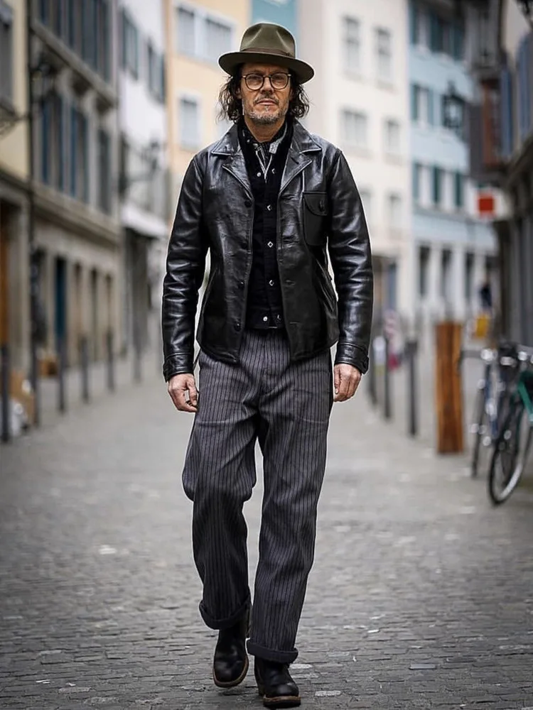 Lightweight Genuine Leather Jacket Men's Retro Japanese Style Oil