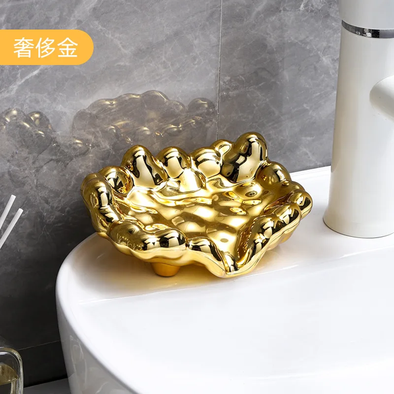 

ABS Electroplating Soap Dish, Drain Hole-Free Storage Rack, Household Soap Dish, Wind, Luxury