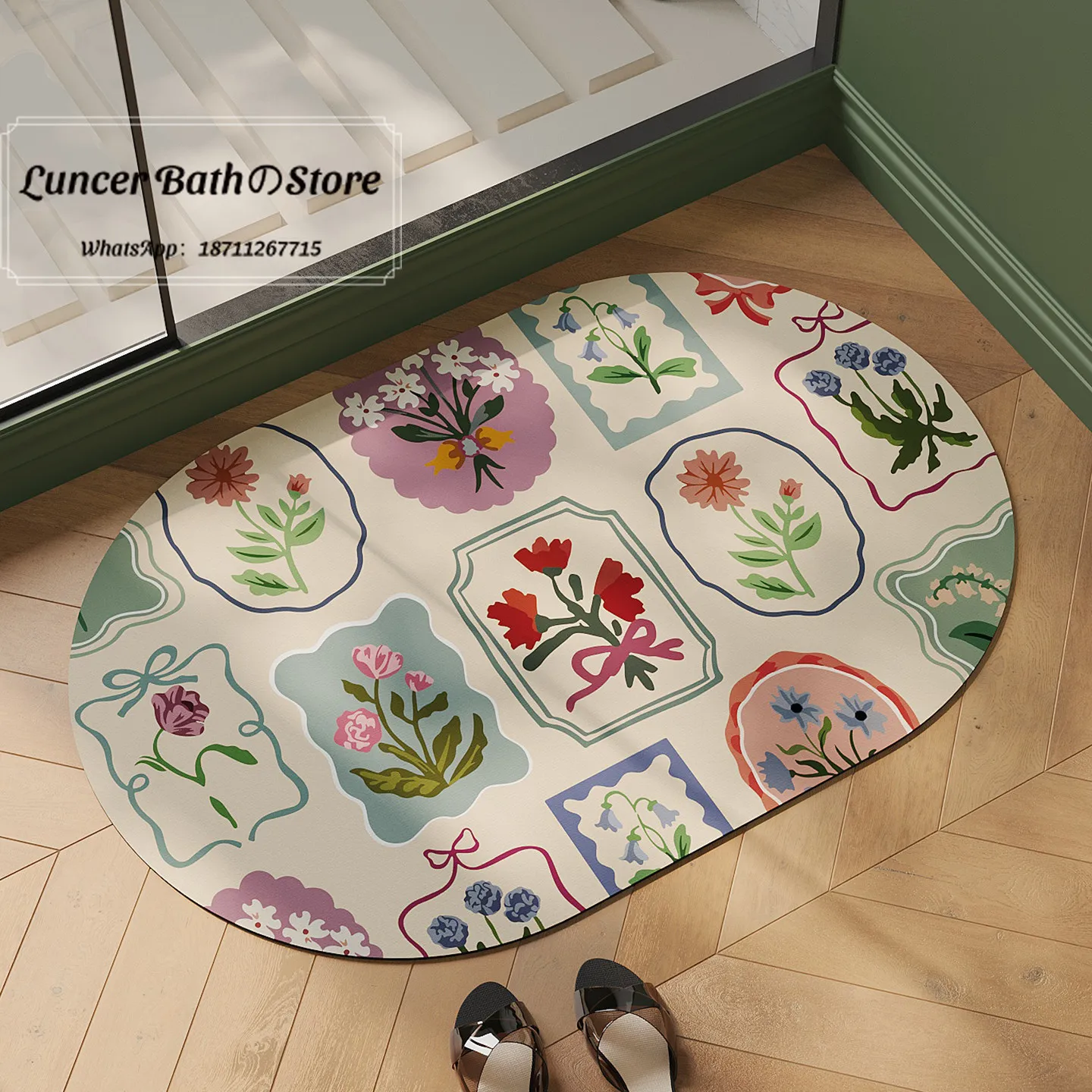Retro bathroom floor mat, bathroom is easy to take care of, water-absorbing and dirt-resistant foot mats can be cut