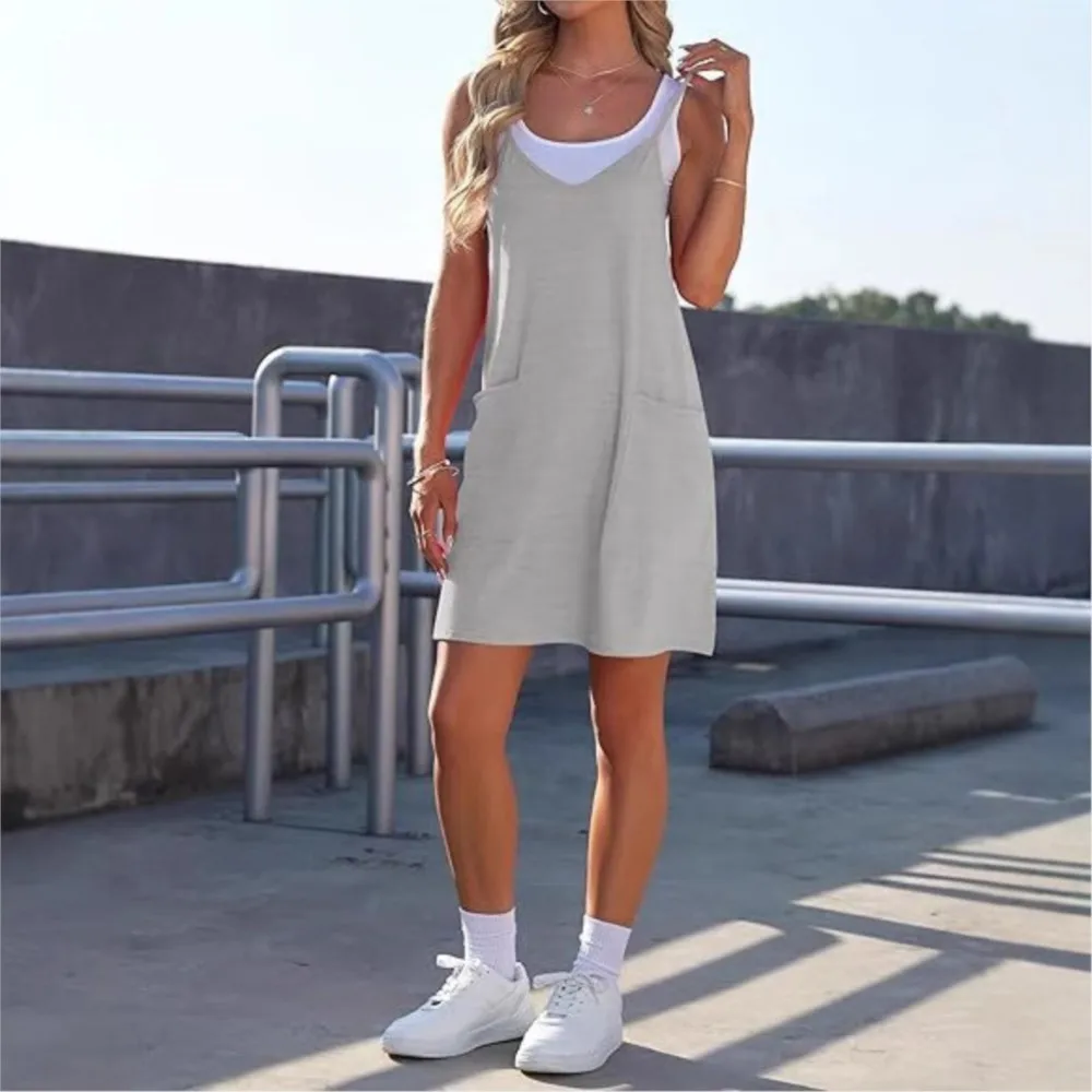 Casual jurk met spaghettibandjes Dames 2025, zomer, O-hals T-shirts, zakjurken, tweedelige sets