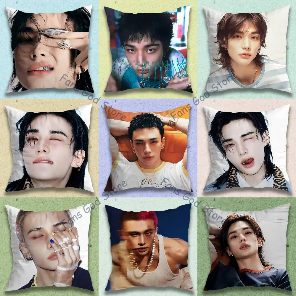 Singer H-Hyunjin Art Pillow Case Square Double-Sided Printing Short Plush Sofa Cushion Cover Bedroom Bedside Pillow