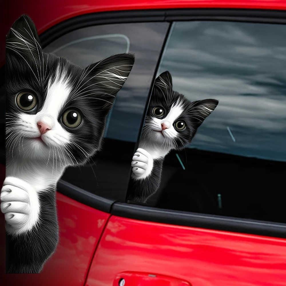 

1PC Peeking Cat Car Stickers Waterproof Funny DIY Vehicle Window Cute Cartoon Motorcycle Fuel Tank Self-adhesive Vinyl Decals