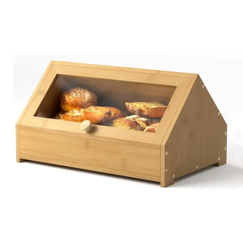 for  Bamboo Bread Box Kitchen Countertop Croissant Storage Large Durable Single Layer Holder Suitable  Gift Giving