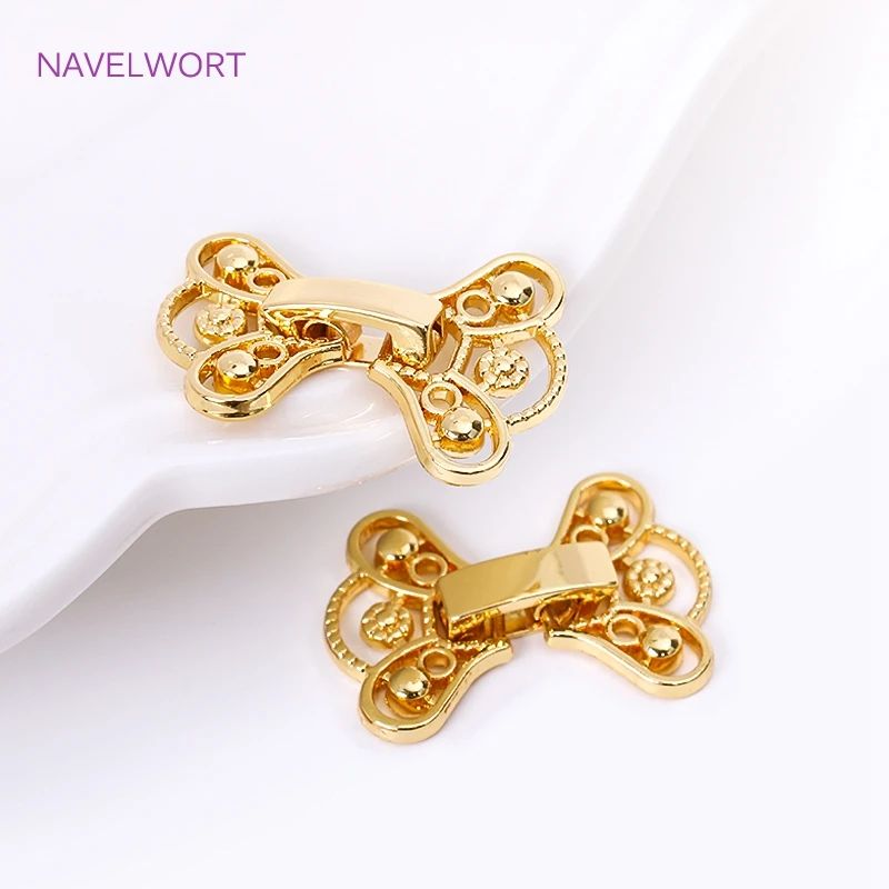 16*23mm Brass End Connector For Bracelet Necklace Making,18K Gold Plated Flower Texture Clasp Hook Fastener DIY Jewelry Material