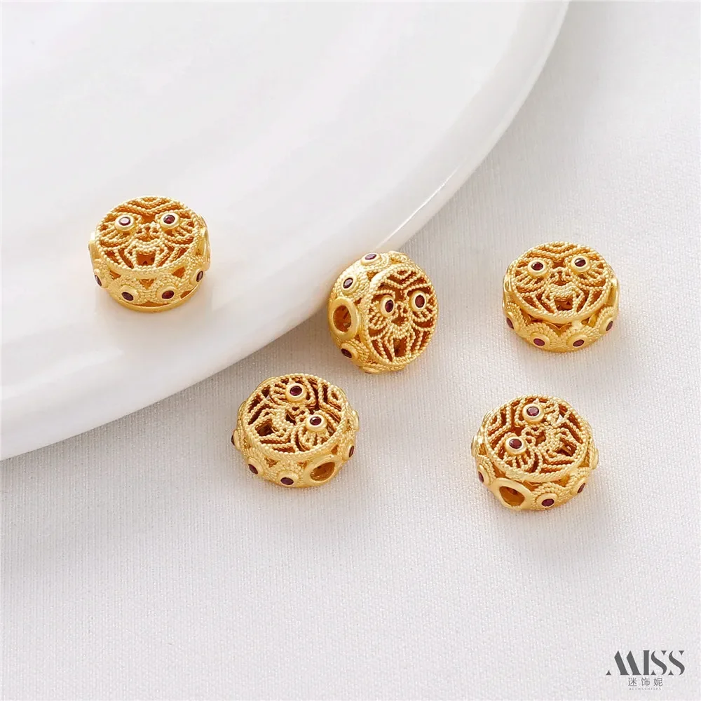 18K Matte Gold Color Retaining Zircon Round Hollow Zagiram Beaded DIY Bracelet Necklace Ornament Accessories