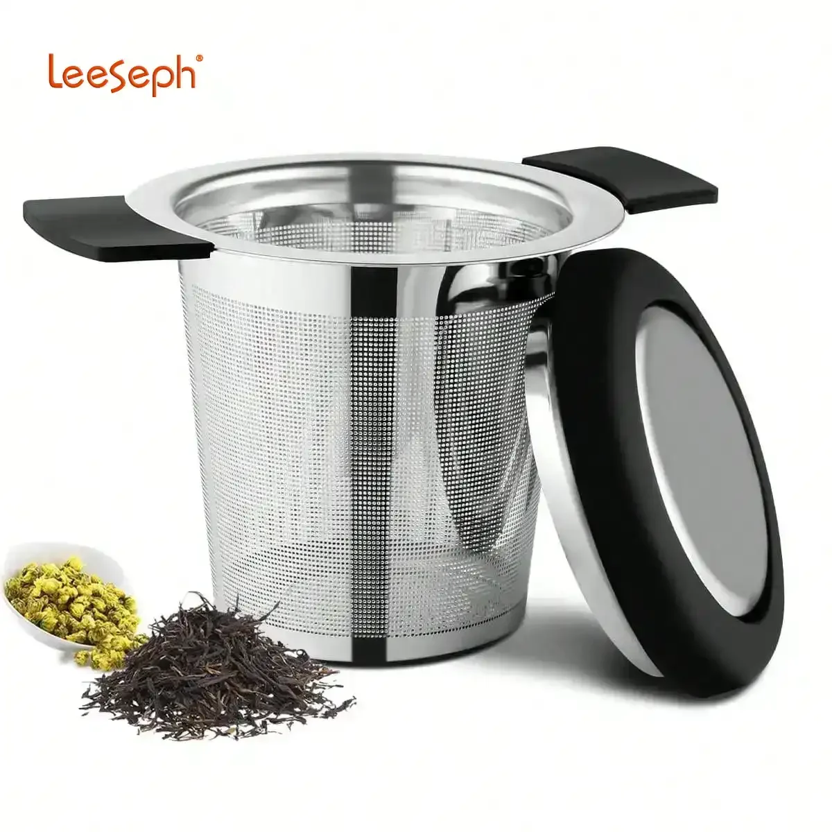 Leeseph Stainless Steel Tea Infuser for Loose Leaf Tea with Heat-Resistant Handle & Lid, Fine Mesh Reusable, Fits Teapots, Cups