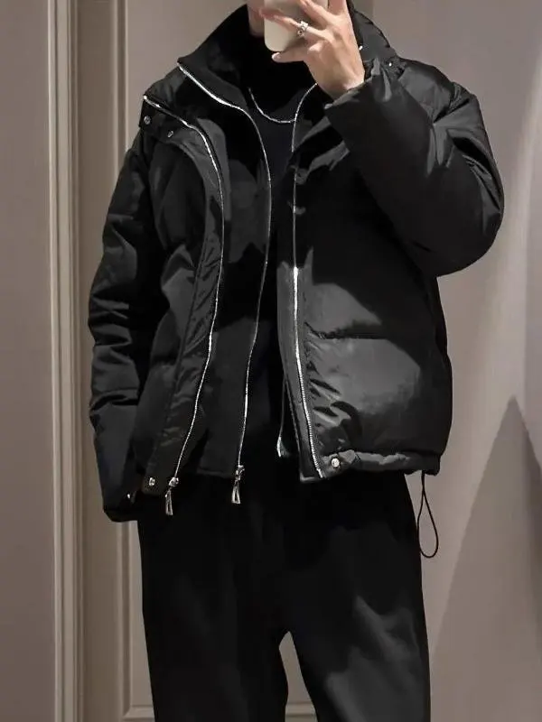 

Men's Winter Thiened Warm Zipper Cotton Jaet Stand Collar Bla Outerwear Casual Faion Stand Fit Coat with kets