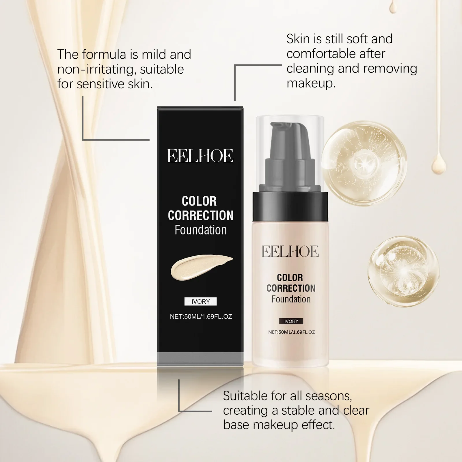 EELHOE Vloeibare Foundation Concealer Natuurlijke Lichtgewicht Glow Hydraterende Langdurige Hydraterende Niet-Caking Make-up