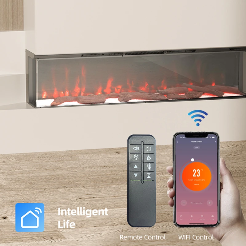 New Design Modern Indoor Log Set 50 70 72 Inch Insert Tempered Glass Wall-mounted Smart 3 Sided Electric Fireplace Heater