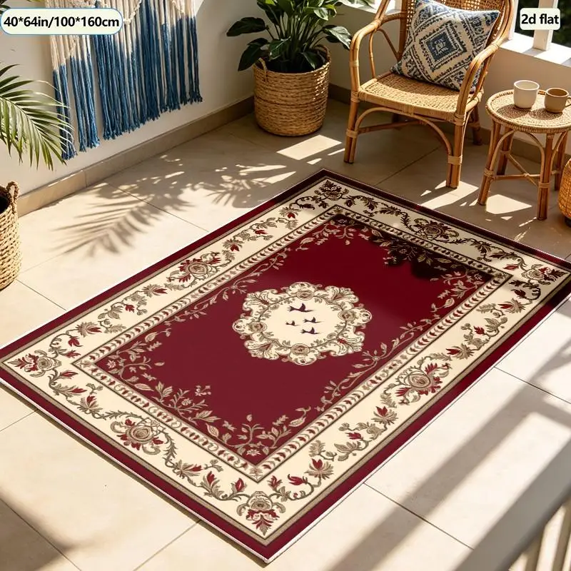 1 Piece Rich Red Floral Ornate Woven Rug, Soft Comfortable, All Seasons, Lightweight Easy Care, Home Decor, Room Decor for Living Room, Dining Room, Bedroom, Winter, Autumn
