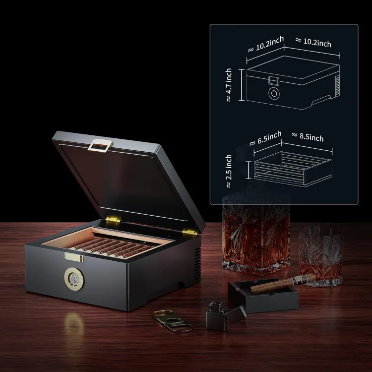 

Electric Cigar Humidor Box with Semiconductor Chip Constant Temperature (64°F-74°F) & Humidity (65%-75%),with Spanish Cedar Wood