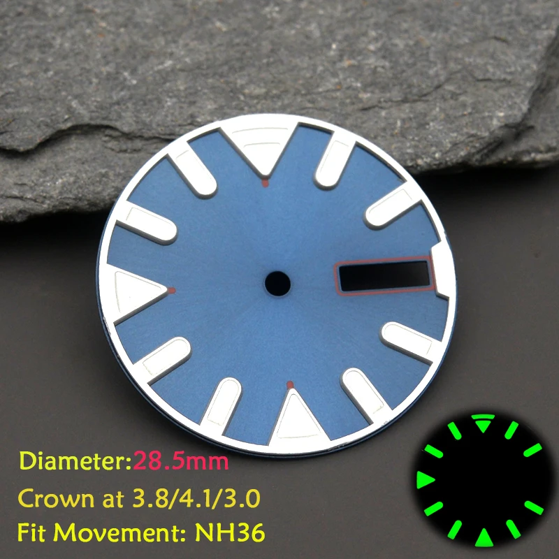 

Циферблат часов 28,5 мм с зеленым светом C3 для механизма NH36 подходит для SKX007 6105 SKX009 SRPD Tuna Monster Turtle мужские детали часов