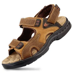 Genuine Leather Sandals Men Sandals Suede Beach Sandalias Hombre Cowhide Male Summer Shoes Slippers Outdoor Casual Slippers 2023