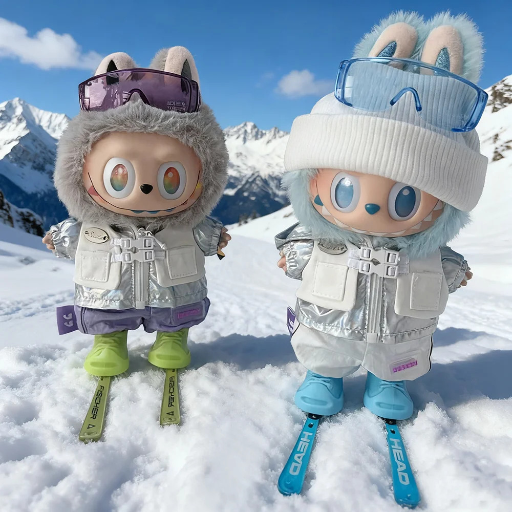 [No Doll] Skiwear Clothes For 15-17cm Labubu Fashionable Zipper Hoodie Ski Suit With Skis And Goggles Ski 4pcs Outfit