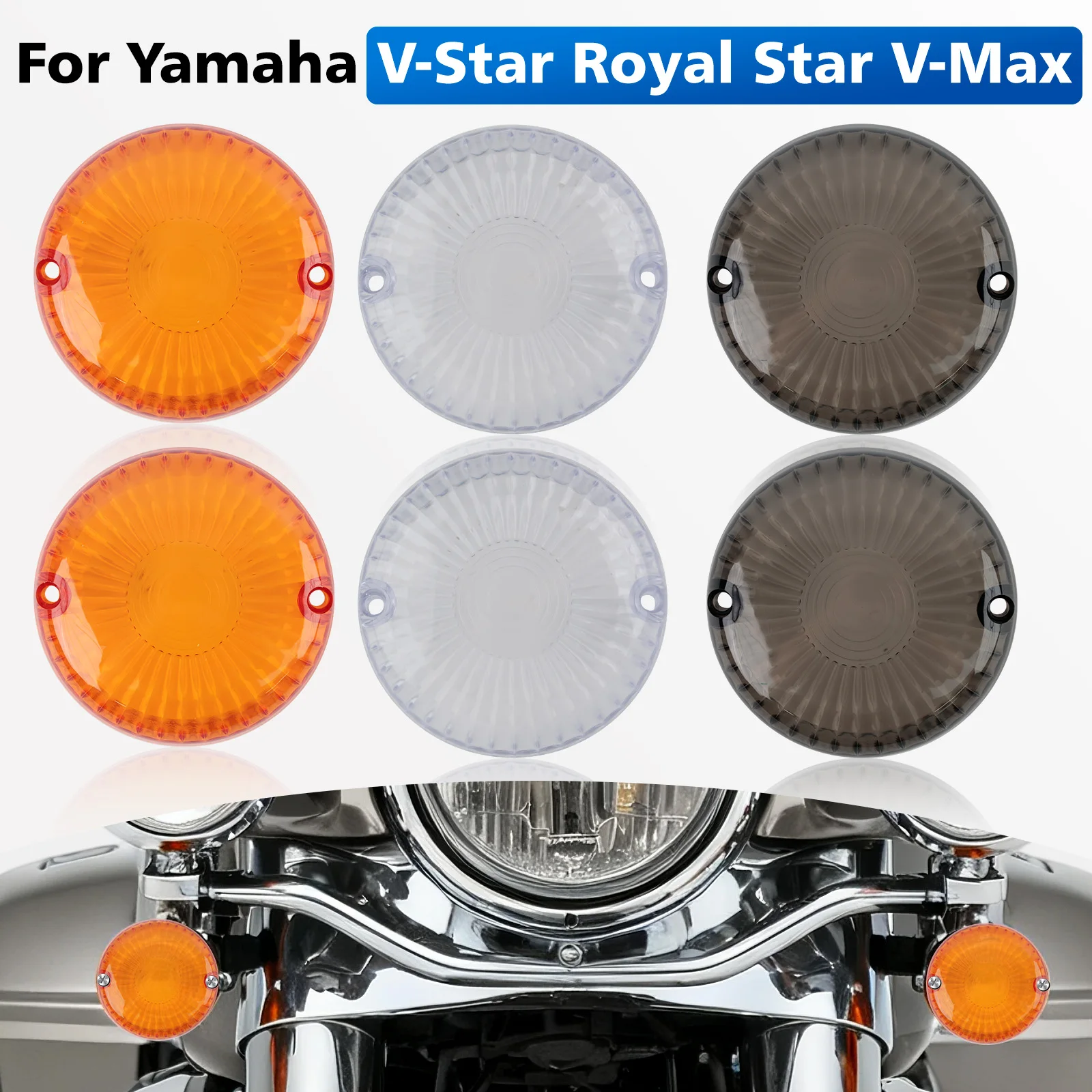 

2PCS Plastic Motorcycle Turn Indicator Signal Light Lens Cover for Yamaha V-Star 1100 650 Royal Star V-Max Amber/Smoke/White