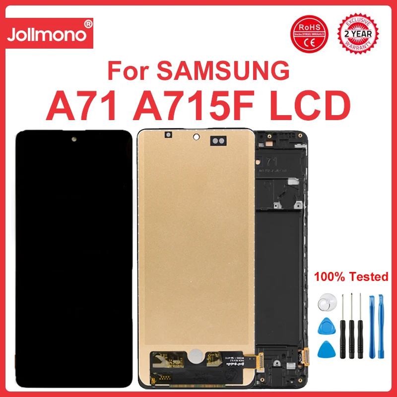 Super Amoled Screen for Samsung Galaxy A71 LCD Display Digital Touch Screen with Frame for Samsung A71 A715 A715F Replacement