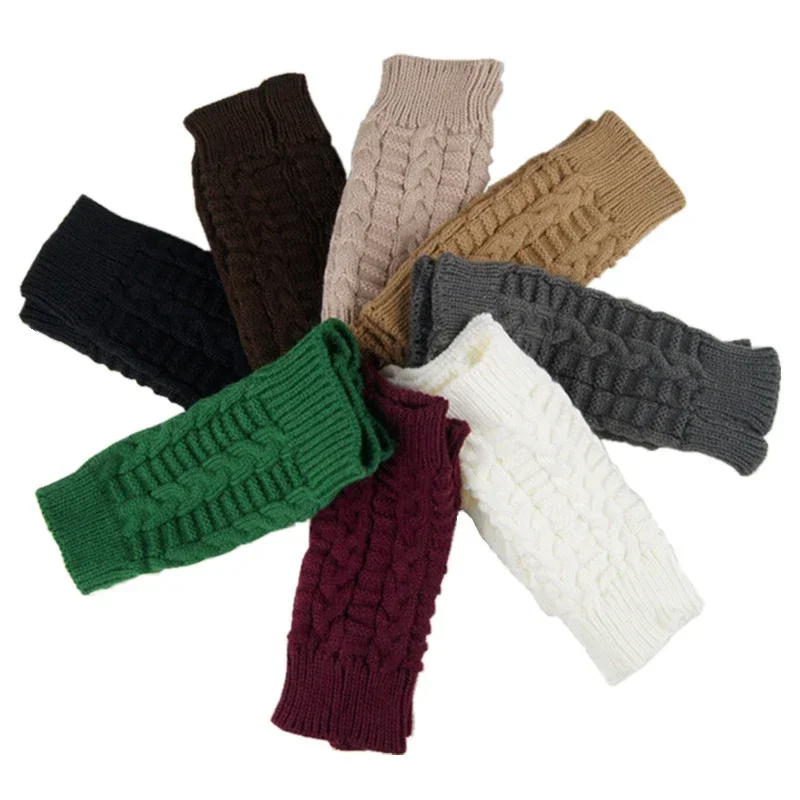 Guantes de punto sin dedos para mujer, manoplas suaves y cálidas de lana para brazo, flexibles, calentador de muñeca, descuento, Invierno