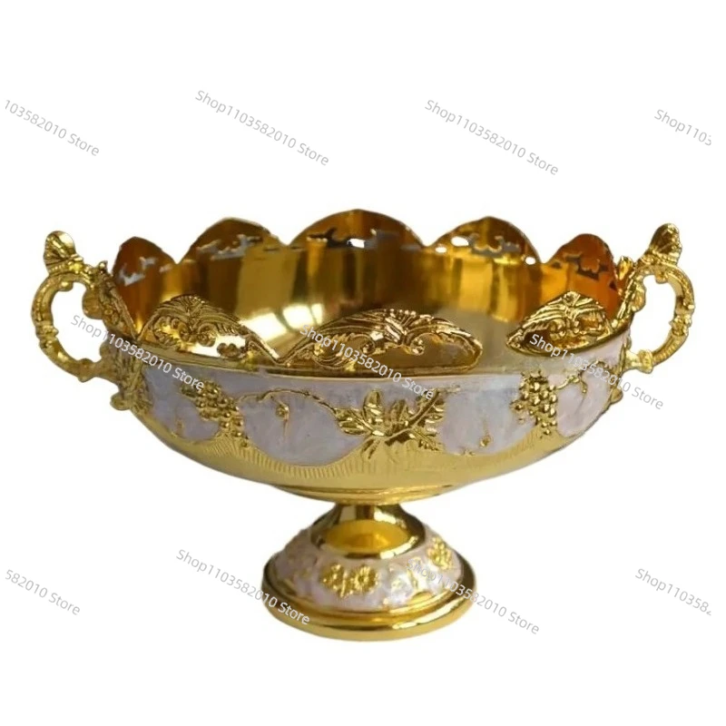 European Style Fruit Plate, Gold Plated White Fruit Basket, Desktop Storage Basin for Restaurant, Home, KTV, Hotel