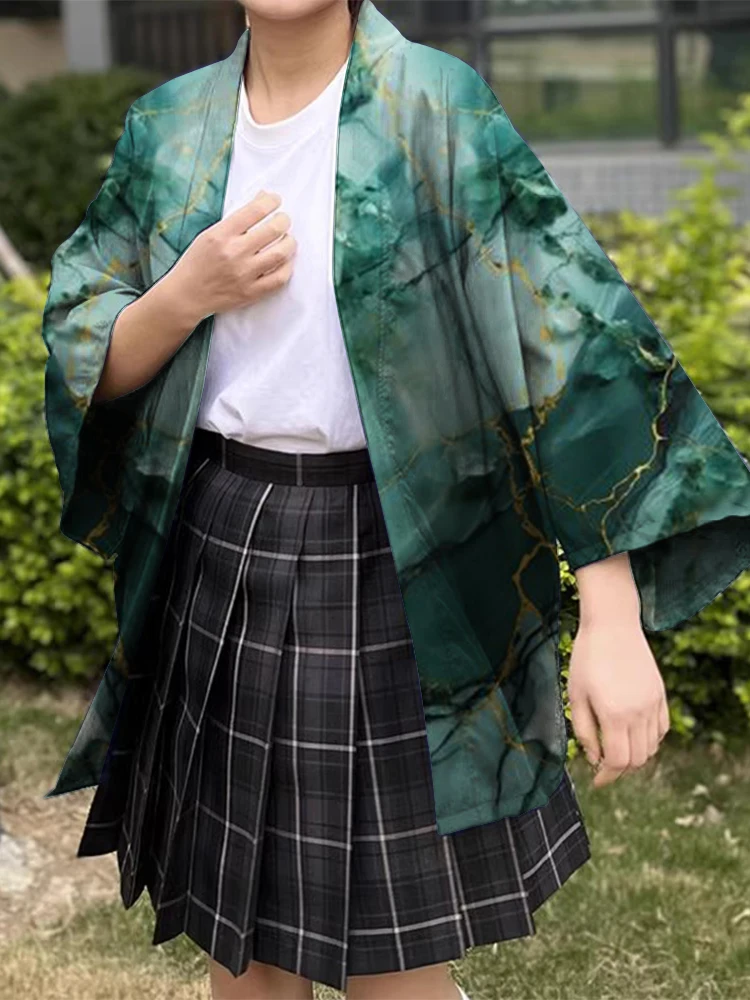 Kimono japonés con estampado de mármol para mujer, ropa tradicional, cómoda, transpirable, alta calidad, Verano