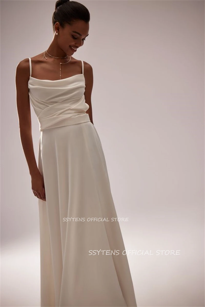 Robe de Mariée Simple en Satin Ivoire avec Bretelles Spaghetti, Tenue de Soirée Sexy, Dos aux, Fendue sur le Côté, pour Patients de Plage