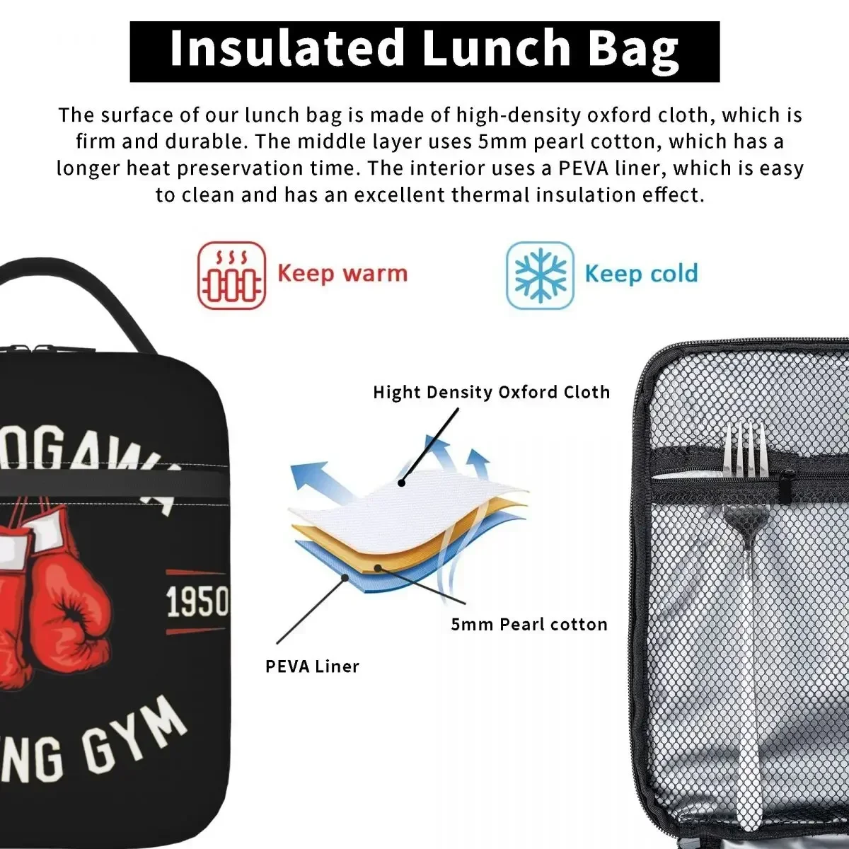 

Insulated Lunch Boxes Kamogawa Boxing Gym Merch Hajime no Ippo KBG Design Lunch Food Box Causal Thermal Cooler Bento Box