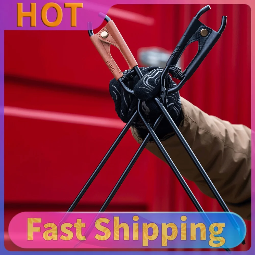 Camping Fire Poker with Leather Cover Barbecue Burning Tongs Carbon Steel Bonfire Firewood Clip Outdoor Camping BBQ Tools