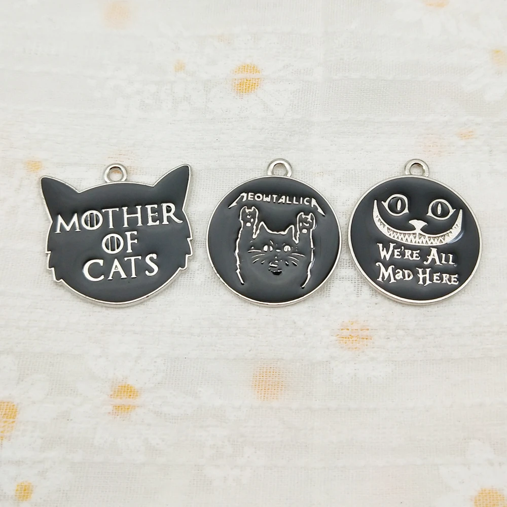 10pcs Mother Cat Charm Jewelry Accessories Enamel Phone Keychain Bracelet Pendant Diy Making Craft Alloy Metal \White Plated