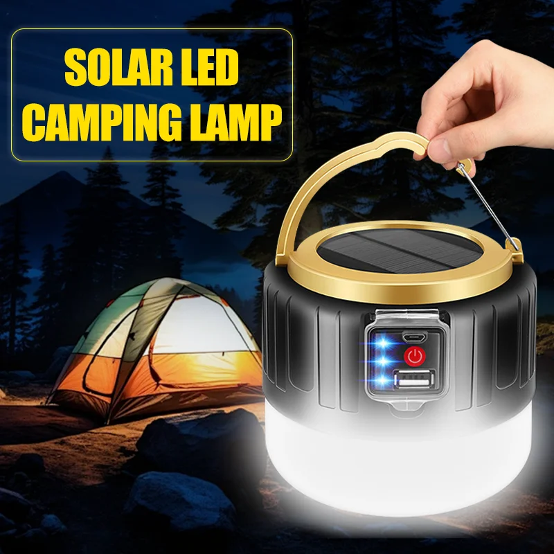 Solar LED Camping Light Rechargeable Tent Lamp Waterproof Portable Lanterns Outdoor Emergency Lights For BBQ Hiking Flashlight