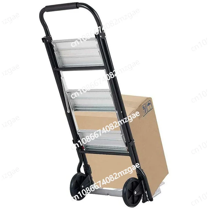 Warehouse/supermarket/home Small Hand Trolley 80 Kg Loading Capacity Durable Foldable Ladder Cart 2 Steps Tools Pneumatic Wheel