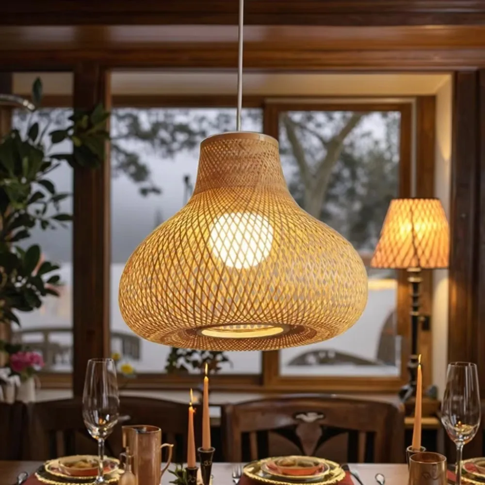 JOYINLED خمر الريفية قلادة ضوء الخيزران الفن الإضاءة للمطاعم الفنادق الإقامة المنزلية الطعام تركيبات مصابيح الخيزران Dia.50/60 #2