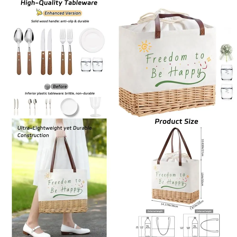 

Набор для пикника на 2 человек: водонепроницаемая корзина из брезента и ивы с посудой для активного отдыха, кемпинга, пляжа и свадеб