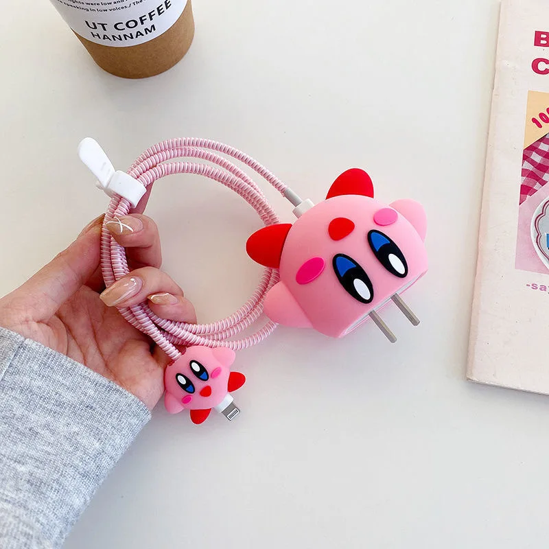 Kirby Protection Case for Iphone 18W/20W Fast Charger Cover Cute Cartoon Charging Cable Data Line Winder Spiral Protect Sleeve