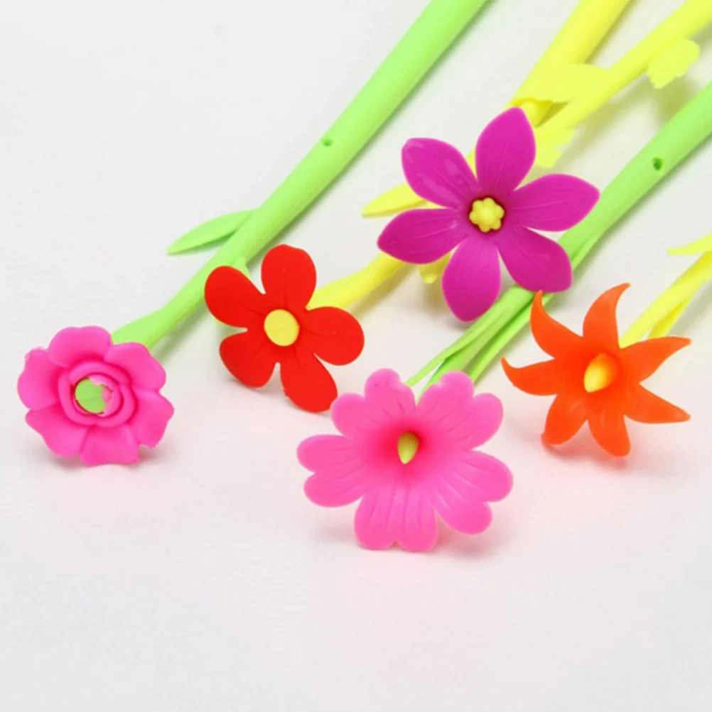 

12Pcs Silicone Flower Gel Ink Pens Creative Design Black Ink Office School Supplies Decorative Floral Desk Accessories Gift