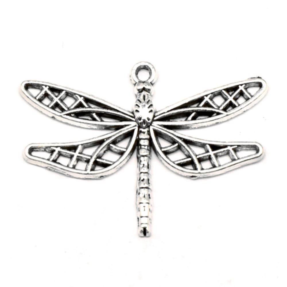 5pcs 25x35mm Dragonflies Charms Woman Pendant Cute Jewelry Wholesale Jewelry Antique Silver Color