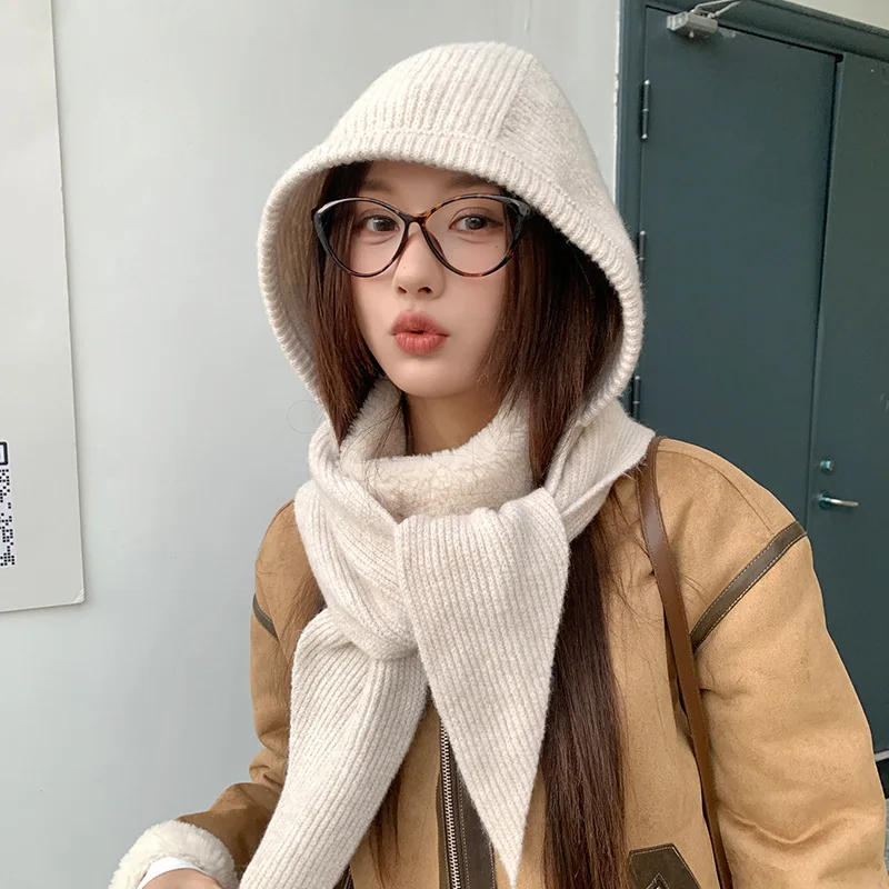 Hat Scarf Integrated Warm Knitted Hat for Women Autumn Winter Ear Protection Balaclava Knitted Hat for Women