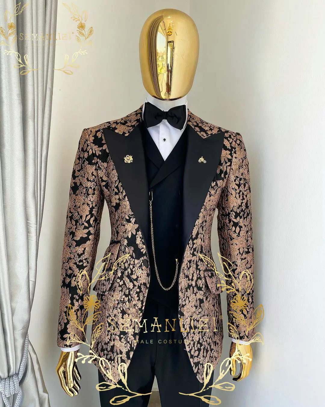 

Costume Homme Floral Men Suits 3 Pcs Wedding Tuxedos Slim Fit Groom Prom Blazer Sets Terno Masculino Jacket Pants Vest